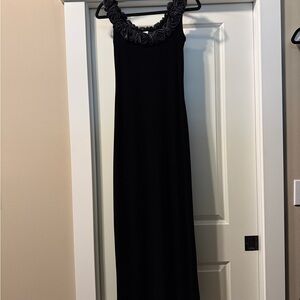 Night Way Collections Black velvet with silk Floral Neckline evening gown